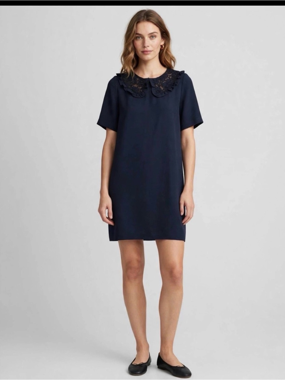 Claudie pierlot Elegant‎ Black Dress with Floral Collar Sz 36